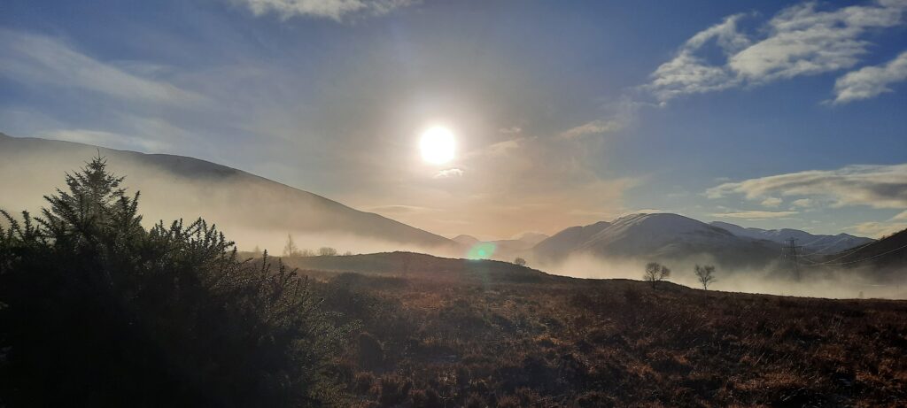 Mist in the heather and mountains